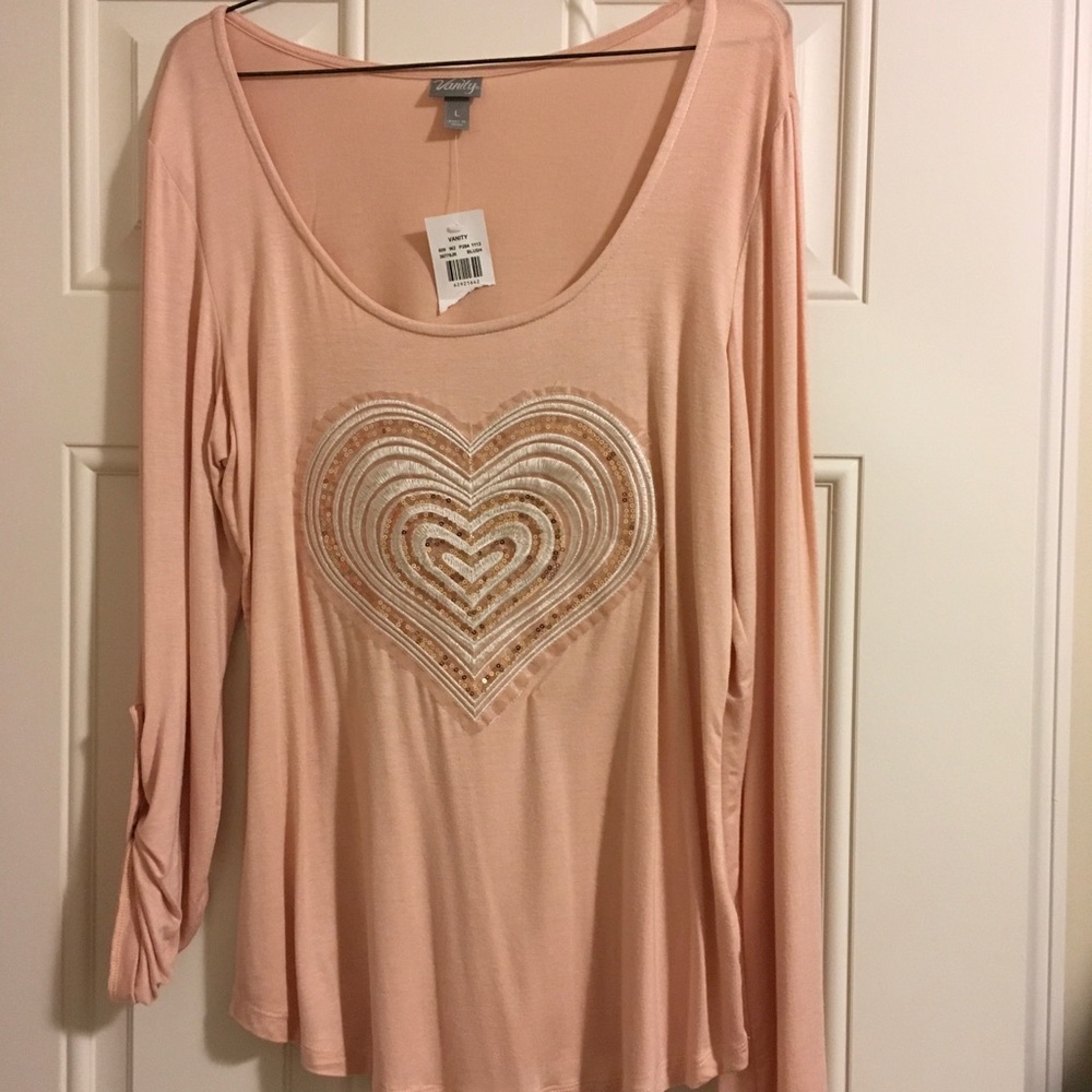 Peach Vanity Top with Blingy Heart Valentine’s Day